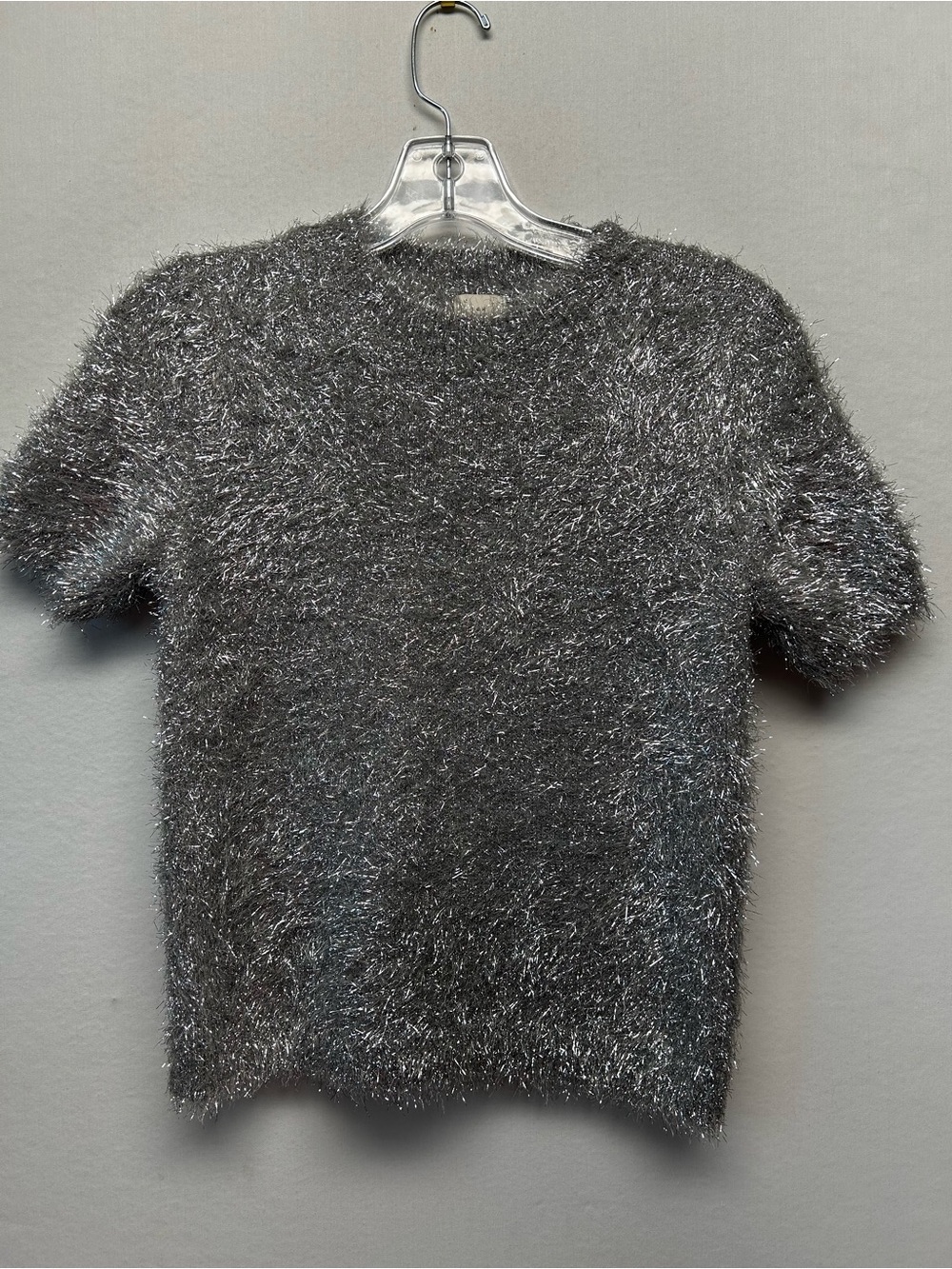 Women’s  Short Sleeve Fuzzy Crewneck Sweater - Silver